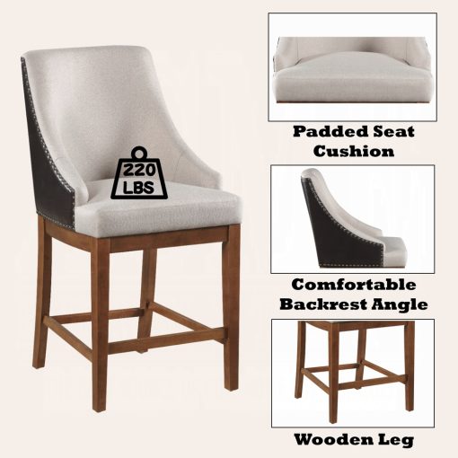 Acme Gilsea Fabric, Brown Synthetic Leather & Brown Counter Height Chair - Set of 2 - Image 7