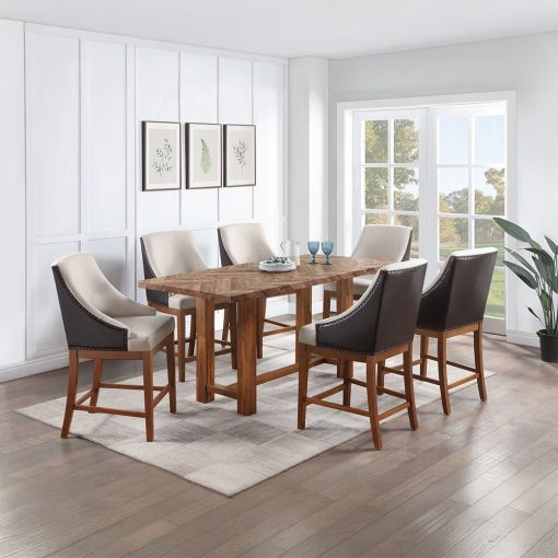 Acme Gilsea Fabric, Brown Synthetic Leather & Brown Counter Height Chair - Set of 2 - Image 8