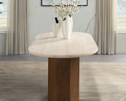 Acme Leonardo Travertine Top & Dark Oak Dining Table