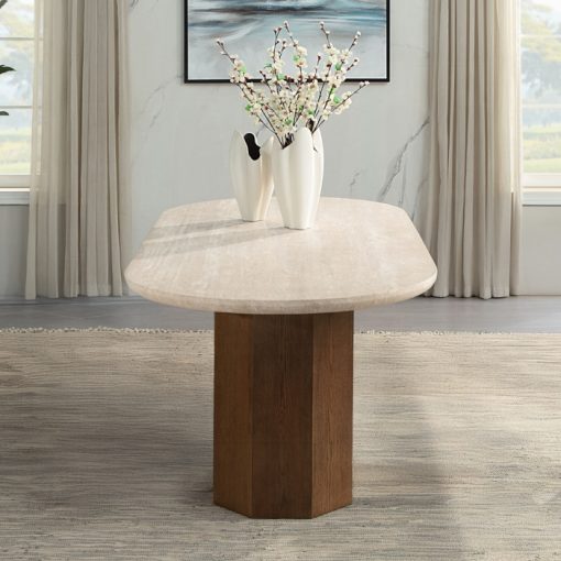 Acme Leonardo Travertine Top & Dark Oak Dining Table