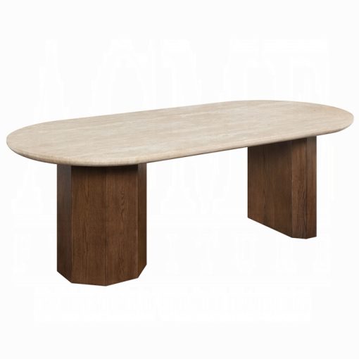 Acme Leonardo Travertine Top & Dark Oak Dining Table - Image 2