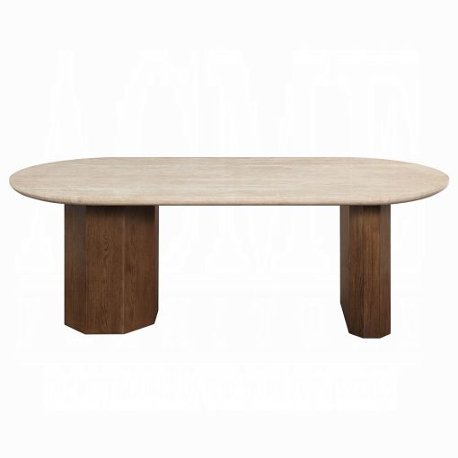 Acme Leonardo Travertine Top & Dark Oak Dining Table - Image 3
