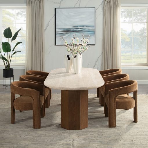 Acme Leonardo Travertine Top & Dark Oak Dining Table - Image 7