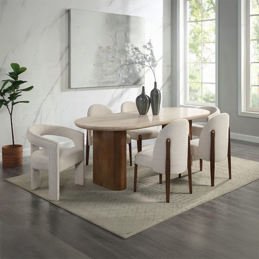 Acme Leonardo Travertine Top & Dark Oak Dining Table - Image 8