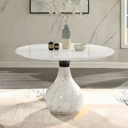Acme Koen Engineering Marble Top, White & Black Round Dining Table