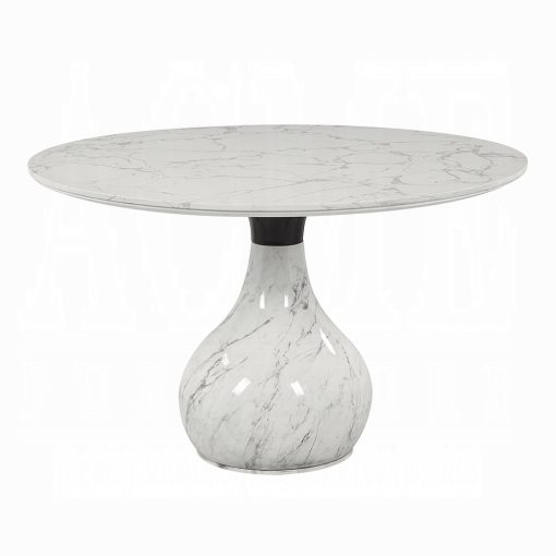 Acme Koen Engineering Marble Top, White & Black Round Dining Table - Image 2