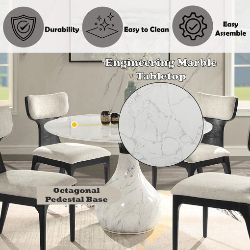 Acme Koen Engineering Marble Top, White & Black Round Dining Table - Image 7