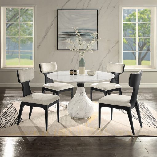 Acme Koen Engineering Marble Top, White & Black Round Dining Table - Image 8