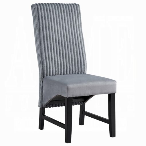 Acme Kini Gray Corduroy & Black Side Chair - Set of 2 - Image 2