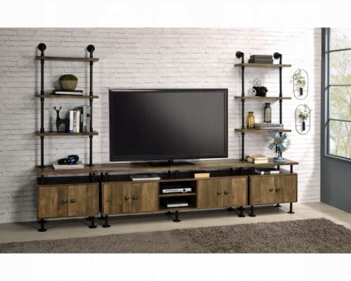 Acme Ensata II Rustic Oak & Black TV Stand Side Pier