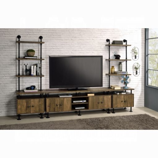 Acme Ensata II Rustic Oak & Black TV Stand Side Pier