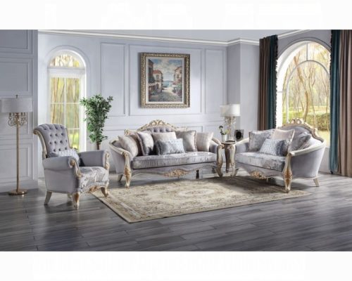 Acme Galelvith Gray Fabric Sofa with 6 Pillows