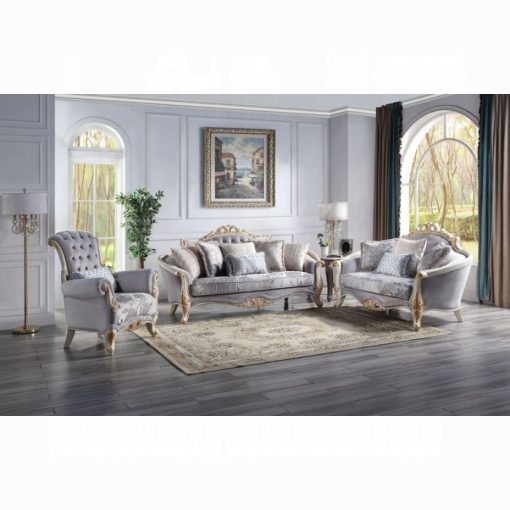 Acme Galelvith Gray Fabric Sofa with 6 Pillows
