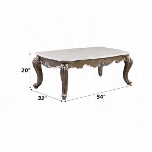 Acme Elozzol Natural Marble Top & Antique Bronze Coffee Table - Image 6