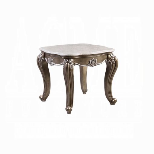 Acme Elozzol Natural Marble Top & Antique Bronze End Table - Image 2