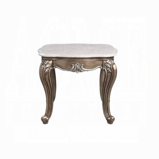 Acme Elozzol Natural Marble Top & Antique Bronze End Table - Image 3