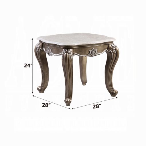 Acme Elozzol Natural Marble Top & Antique Bronze End Table - Image 5