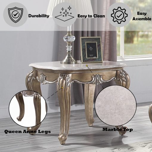 Acme Elozzol Natural Marble Top & Antique Bronze End Table - Image 6