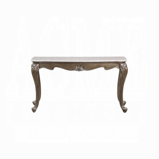 Acme Elozzol Natural Marble Top & Antique Bronze Sofa Table - Image 3