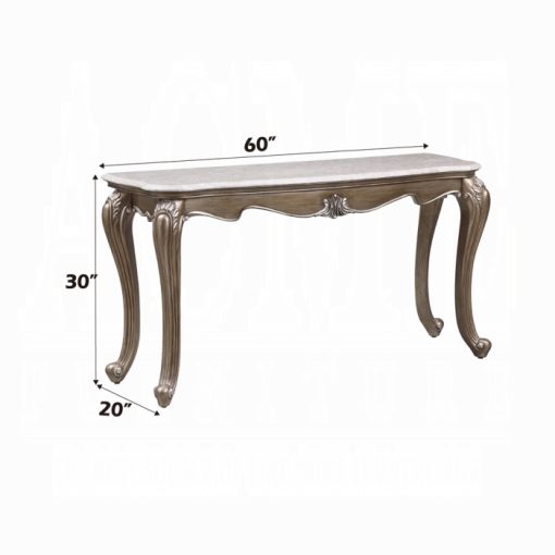 Acme Elozzol Natural Marble Top & Antique Bronze Sofa Table - Image 5