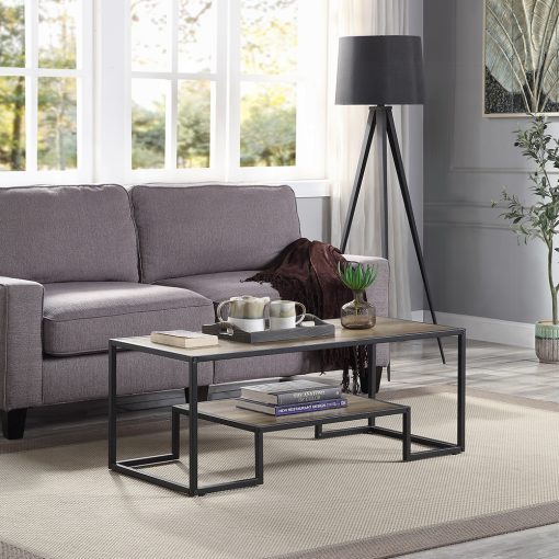 Acme Idella Rustic Oak & Black Coffee Table - Image 5