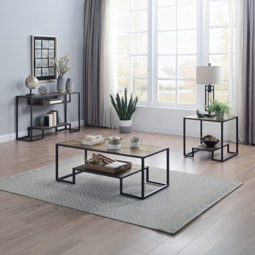 Acme Idella Rustic Oak & Black Coffee Table - Image 7