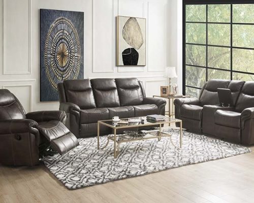 Acme Lydia Brown Leather Aire Motion Loveseat w/USB Port & Console