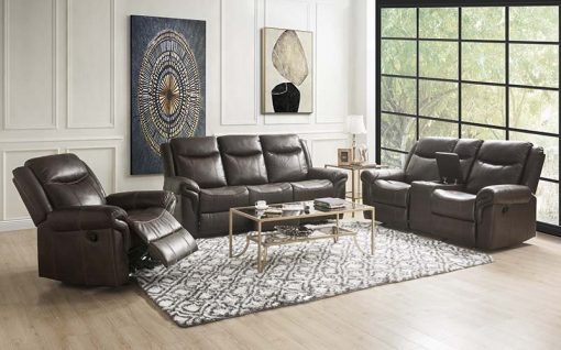 Acme Lydia Brown Leather Aire Motion Loveseat w/USB Port & Console