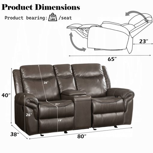 Acme Lydia Brown Leather Aire Motion Loveseat w/USB Port & Console - Image 8