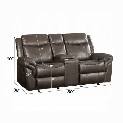 Acme Lydia Brown Leather Aire Motion Loveseat w/USB Port & Console - Image 9