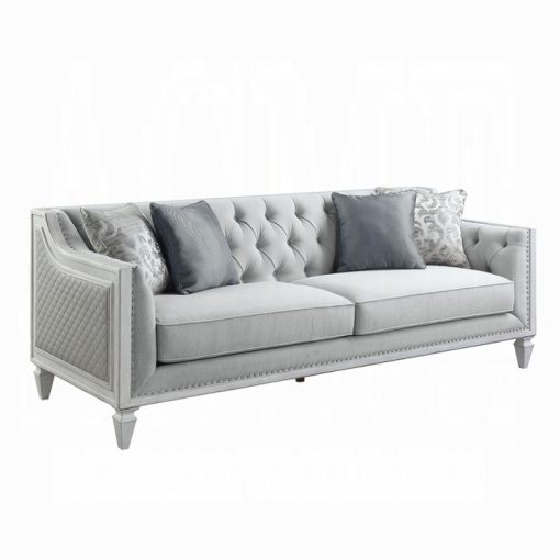 Acme Katia Light Gray Linen & Weathered White Finish Sofa w/4 Pillows - Image 2