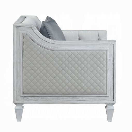 Acme Katia Light Gray Linen & Weathered White Finish Sofa w/4 Pillows - Image 5