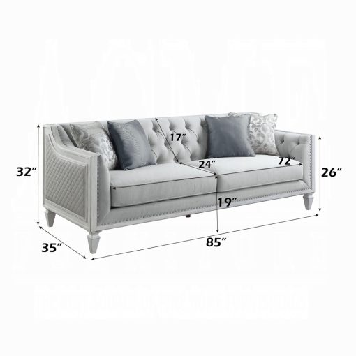 Acme Katia Light Gray Linen & Weathered White Finish Sofa w/4 Pillows - Image 9