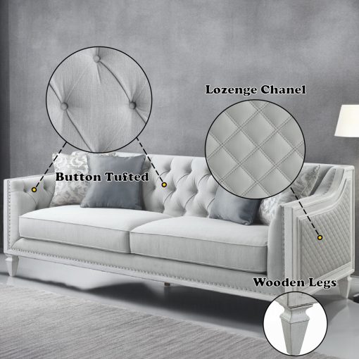 Acme Katia Light Gray Linen & Weathered White Finish Sofa w/4 Pillows - Image 10