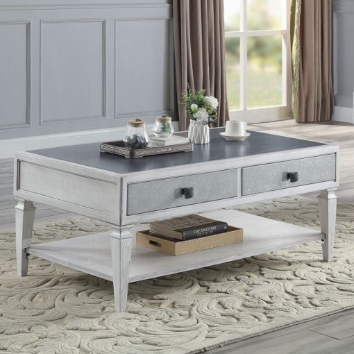 Acme Katia Rustic Gray & Weathered White Finish Coffee Table