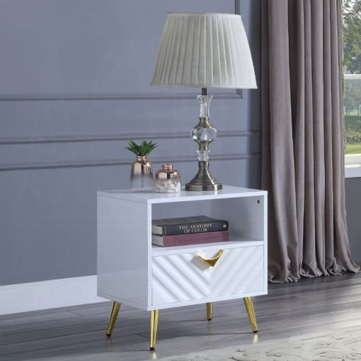Acme Gaines White High Gloss End Table