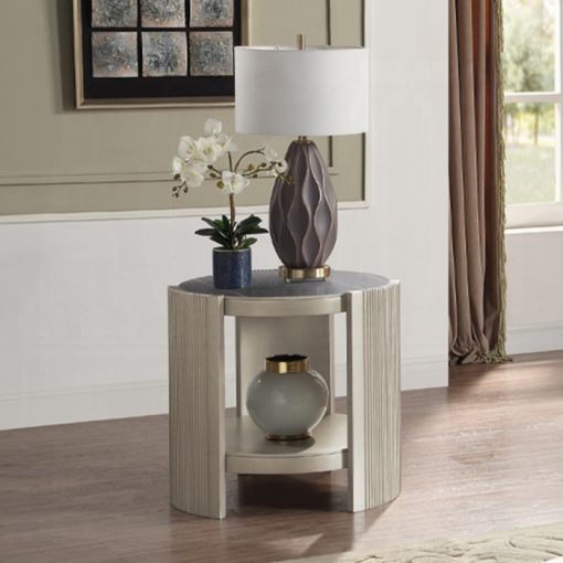 Acme Kasa Sintered Stone & Champagne End Table
