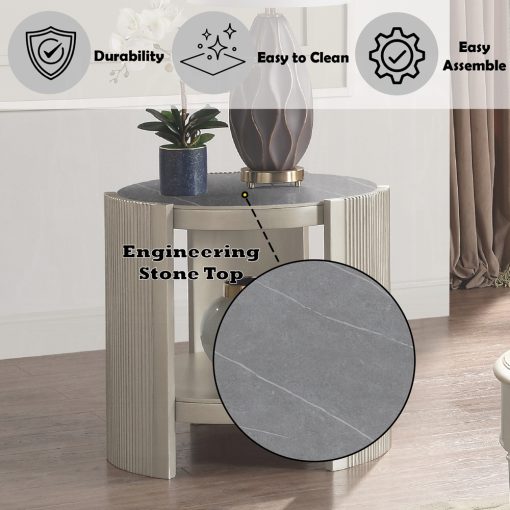Acme Kasa Sintered Stone & Champagne End Table - Image 8