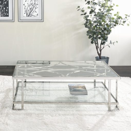 Acme Kalan Glass & Silver Coffee Table