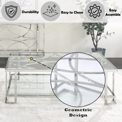 Acme Kalan Glass & Silver Coffee Table - Image 6