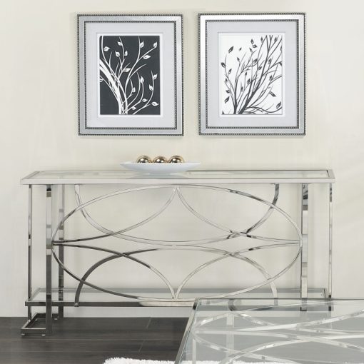 Acme Kalan Glass & Silver Sofa Table