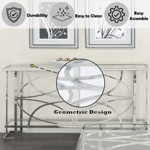 Acme Kalan Glass & Silver Sofa Table - Image 6