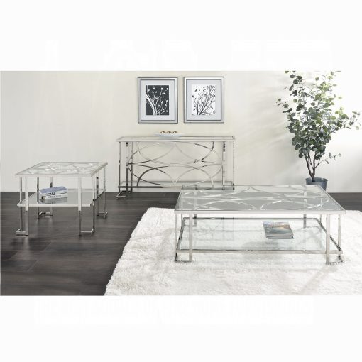 Acme Kalan Glass & Silver Sofa Table - Image 4