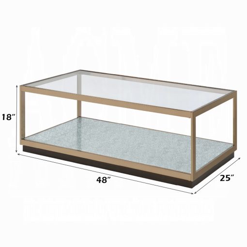Acme Kaia Glass & Gold Coffee Table - Image 5