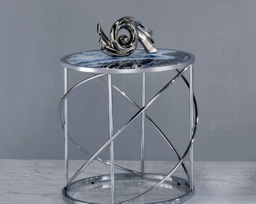 Acme Lyda Blue Marble Print & Chrome End Table