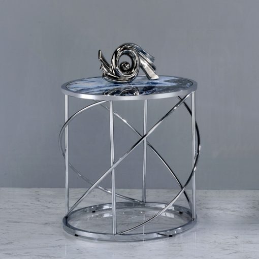 Acme Lyda Blue Marble Print & Chrome End Table