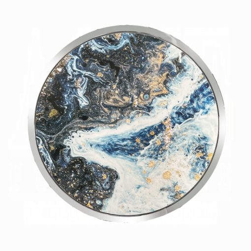 Acme Lyda Blue Marble Print & Chrome End Table - Image 3