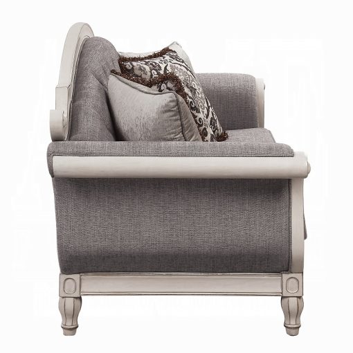 Acme Florian Gray Fabric & Antique White Sofa with 4 Pillows - Image 6