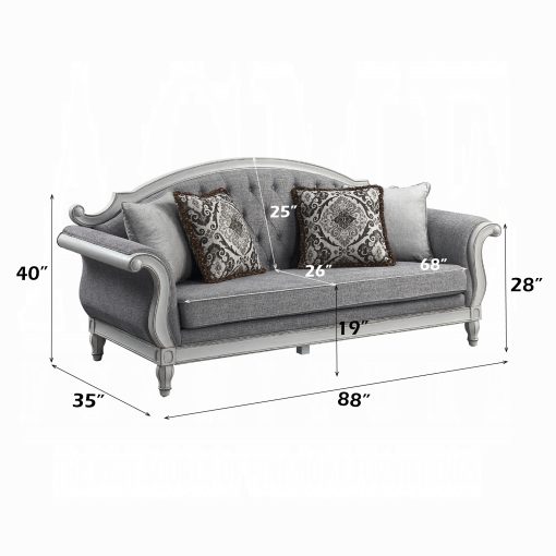 Acme Florian Gray Fabric & Antique White Sofa with 4 Pillows - Image 8