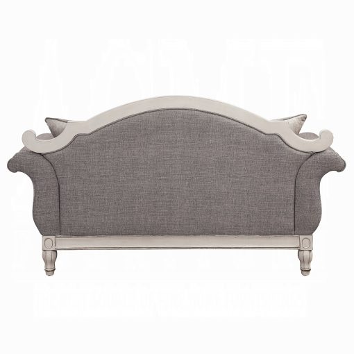 Acme Florian Gray Fabric & Antique White Loveseat with 3 Pillows - Image 3